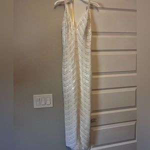 Hot Miami styles  white sequins and Pearl embellished midi dress